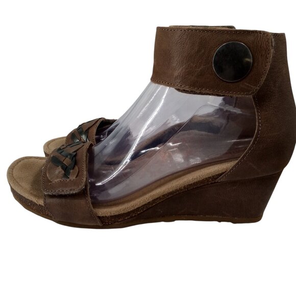 Aetrex Becca Woven Leather Wedge Comfort Sandals Size 38 US 7.5-8 Beige Ankle - Picture 5 of 15